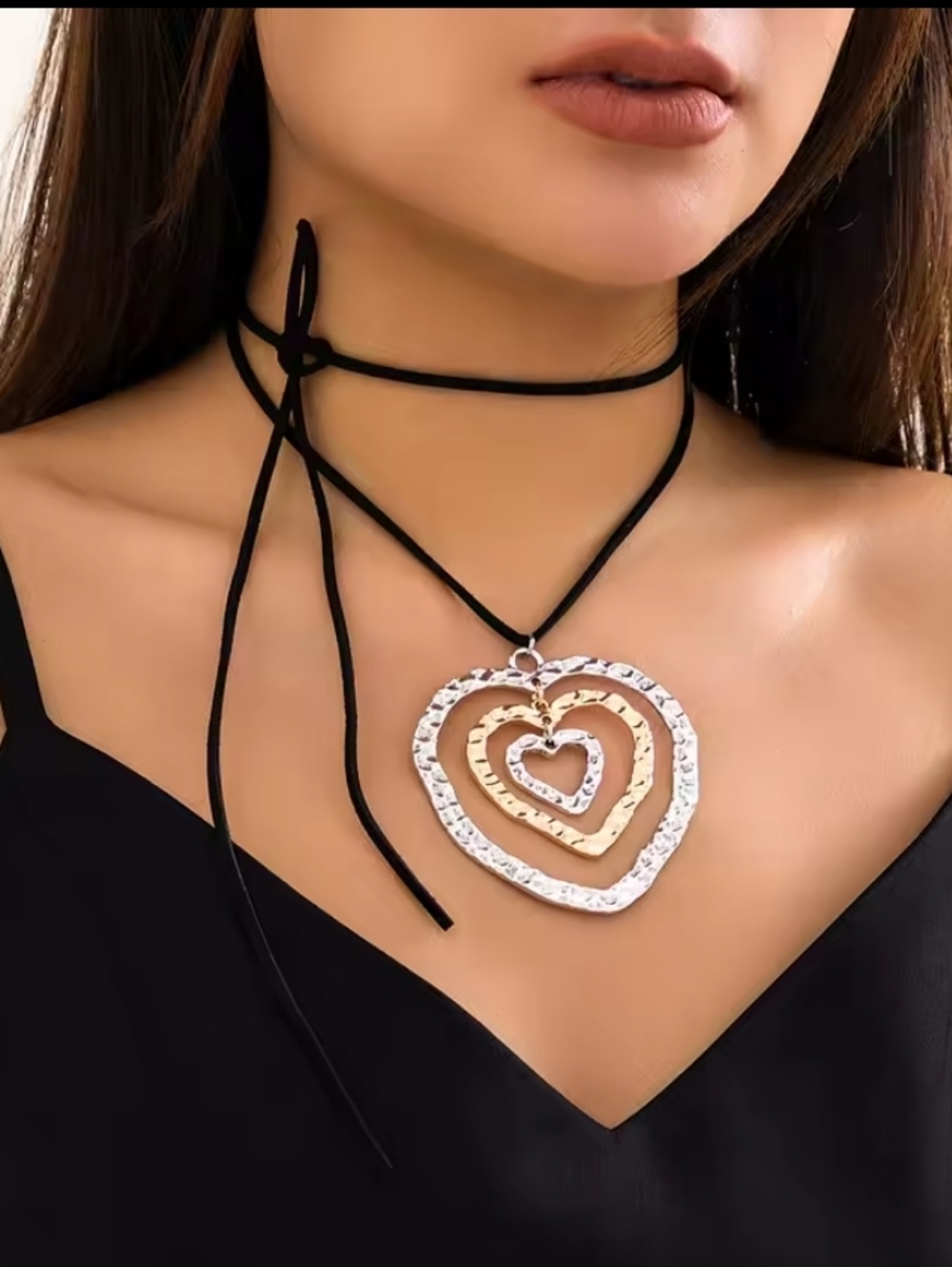 Layered Heart Pendant Choker Necklace in Silver and Gold. NWT in package.
